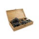 Piedras calientes de Basalto para terapias, en caja de madera, moldeadas a mano.