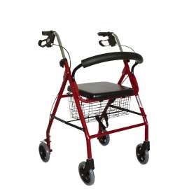 Andador de aluminio plegable con ruedas, asiento, cesta y freno